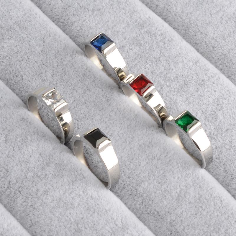 

Fashion Stainless Steel With Square CZ Stone Women Man Wedding Bridal Ring Luxury Engagement Party Anniversary Gift Cluster Rings