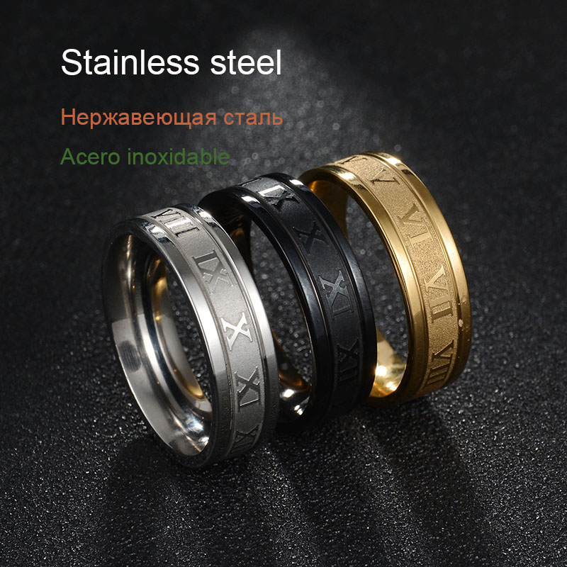 

6mm width Royal stainless steel Ring mens roman fashion rings men jewellery gold black silver color accessories 2022