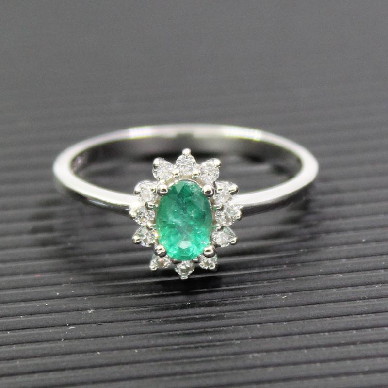 

Cluster Rings Classic Diana Princess Wedding Ring Natural Emerald Gemstone 4*6mm 0.5 Ct Solid 925 Sterling Silver Jewelry, Golden;silver