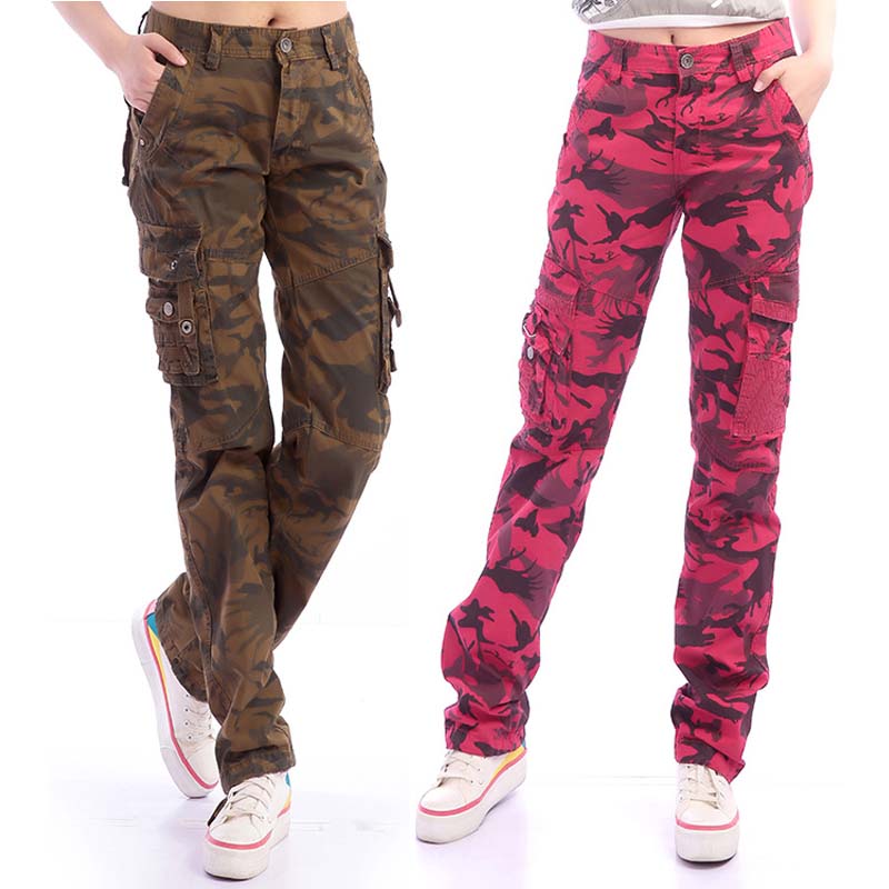 

plus size denim pantalon cargo camouflage femme 2021 men/womens multi-pocket military baggy loose jeans camo pants trousersplus size clothes, Red