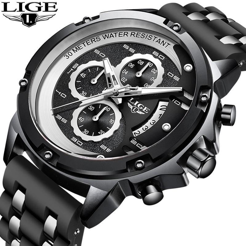 

Wristwatches 2021 Warterproof Sport Silicone LIGE Mens Watches Top Clock Male Business Quartz Watch Men Relogio Masculino+Box, Rose gold black