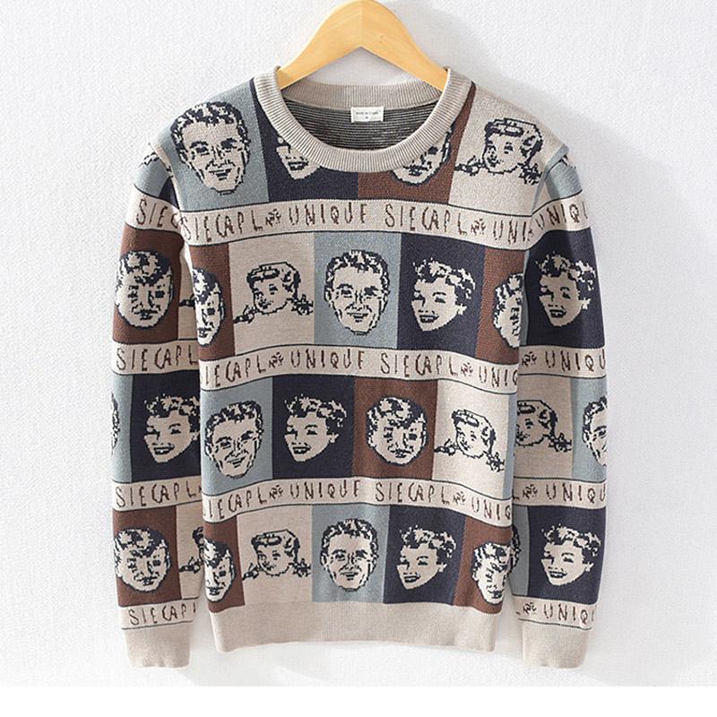 

Men's Sweaters 2021 Winter Vintage Knitted Sweater Men Women Harajuku Casual Cotton Pullover Autumn Same Style Cartoon Tops Pull Homme, White;black