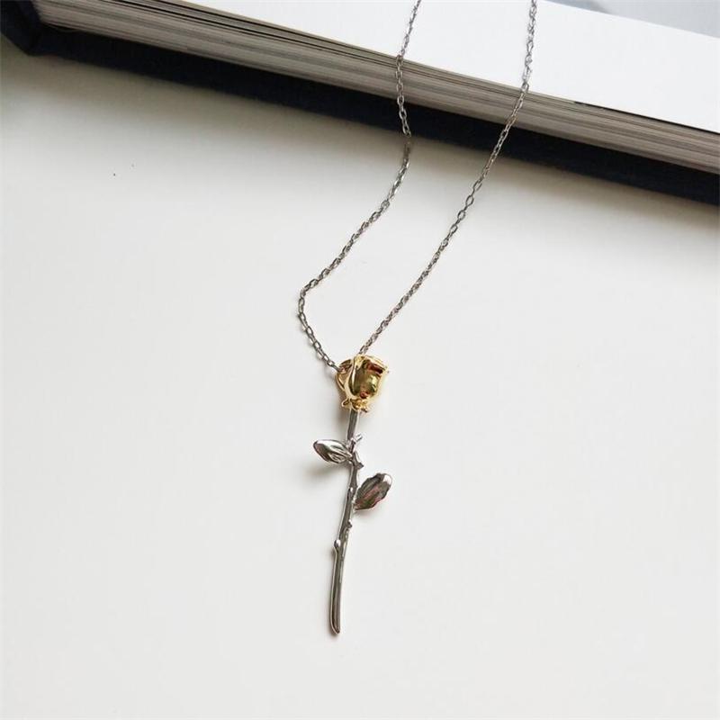 

Pendant Necklaces 925 Sterling Silver Rose Flowers Pendants Necklace Little Prince Flower Choker For Women Charms Statement Jewelry