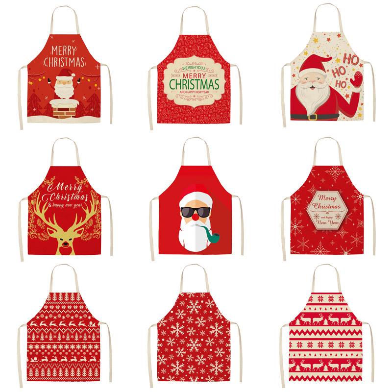 

Christmas Deer Red Printed Cleaning Aprons Cooking Kitchen Apron Linen Bibs Waist Baking Barista 68*55cm Tools