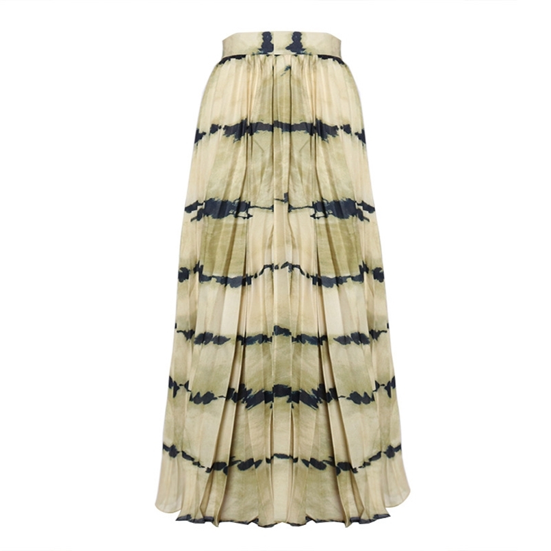 

Print Hit Color Pleated Skirts For Female High Waist Casual Striped Midi Women' Skirt Fashion Clothing 210521, Yellow