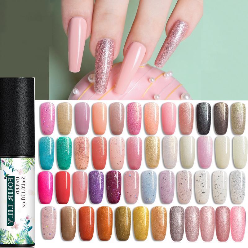 

FOUR LILY 5ml Color Gel Polish Holographic Rainbow Glitter Sequins UV Soak Off Long Lasting Gel Polish Nail Art Varnish, Beige