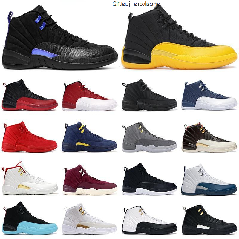 

mens basketball shoes 12s jumpman 12 Concord University Gold Indigo Flu Game Royal Taxi Dark Grey men trainers outdoor sneakers, Box