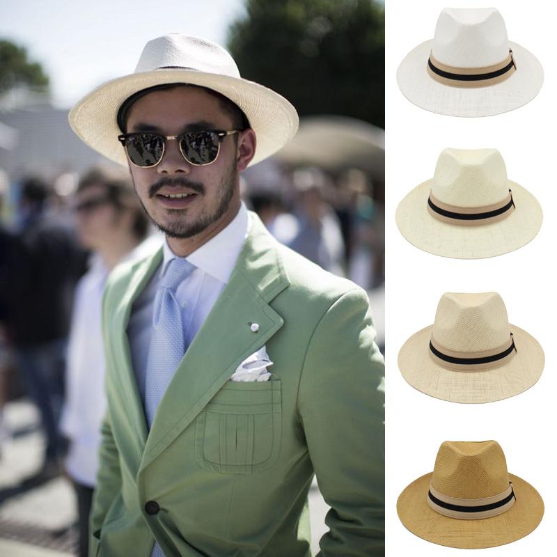 

Wide Brim Hats Men Women Straw Panama Summer Fedora Sunhats Striped Band Party Trilby Caps Outdoor Sombrero Travel Size US 71/4 UK L, Ivory