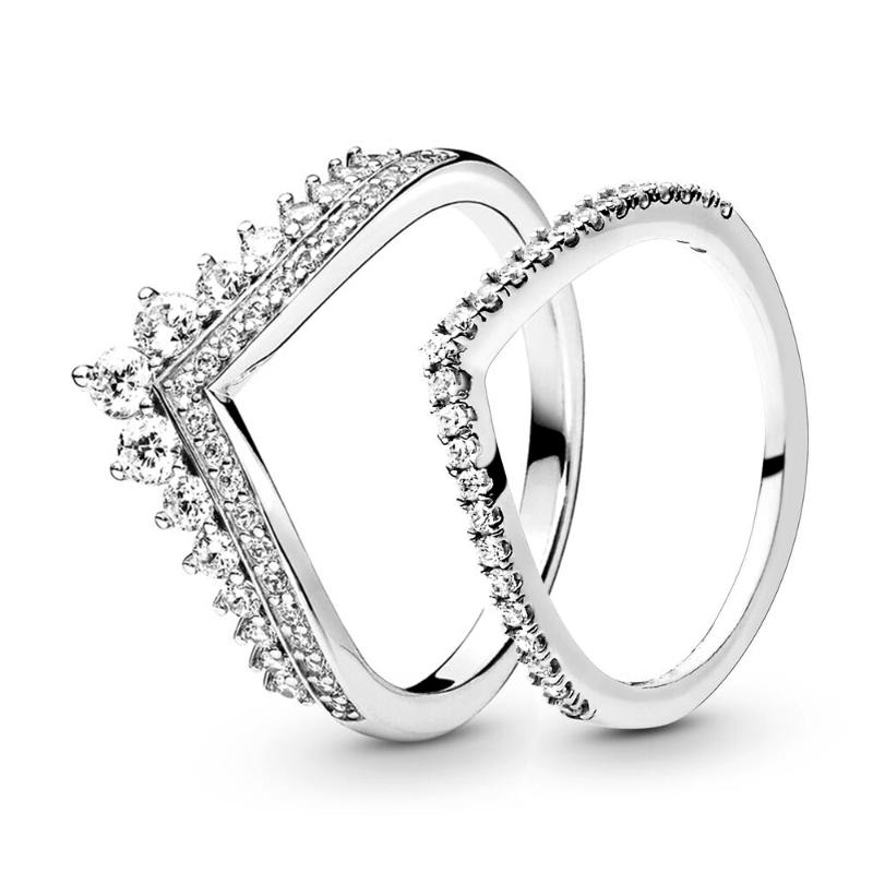 

Wedding Rings Fashion Princess Wish Crown Women Classic Clear Female Temperament Statement Jewelry Drop, Slivery;golden