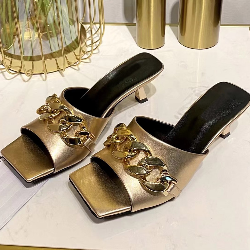 

Slides Women High Heels Sandals Luxury Design Slipper Peep Toe Shoes, Pink gold