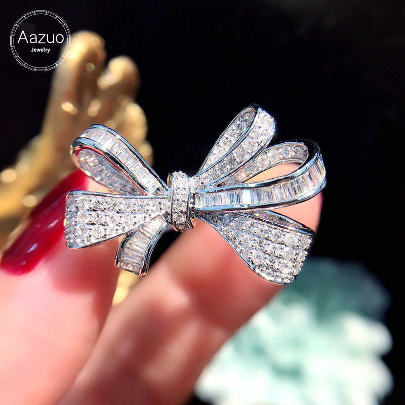 

Aazuo 18K White Diamond 0.60ct IJ SI Bowknot Ring for Woman Charm Jewelry Fashion Love Gift Au750 Real Gold
