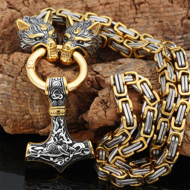 

Pendant Necklaces Nordic Celtic Wolf Men's Necklace Viking Head Stainless Steel Scandinavian Rune Accessories Norse Amulet Jewelry