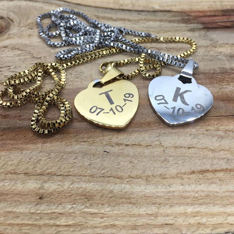 

Pendant Necklaces Personalized Necklace Gift For Lover Name Heart Custom Engraved Stainless Steel Jewelry Her Men Love