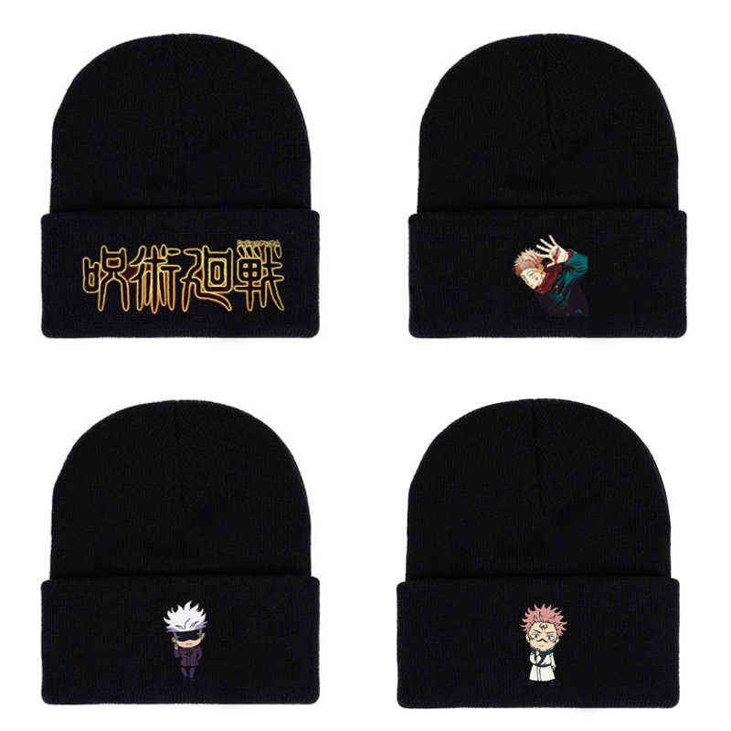 Anime jujusttu kaisen bonnet tricot chapeau unisexe coton accessoires hiver chaude couronne conception de conception en tricot en tricot y21111