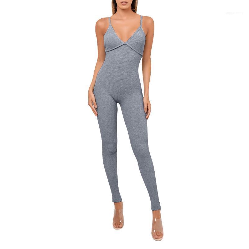 

Sexy Low Chest Depth V Neck Jumpsuit Female 2021 Summer Women Activity Sleeveless Romper Party Backless Bodysuit Outfit D30 Women, Dark gray