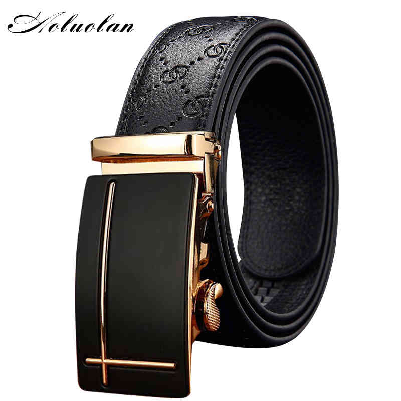 

Designer belts 2023 Aoluolan automatic s youth buckle leather belt men's business attire middle-aged black