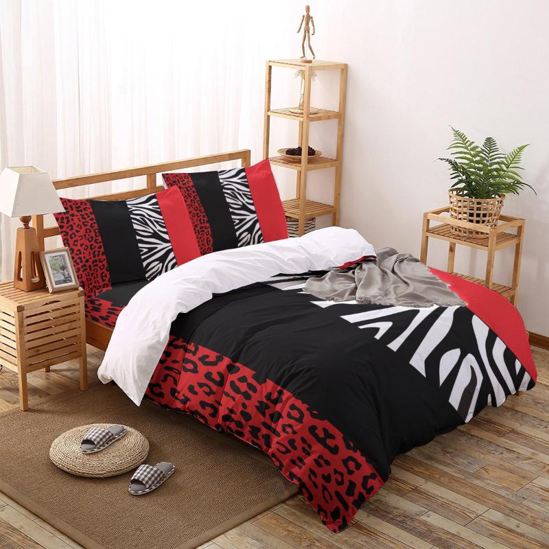 

Bedding Sets Zebra Print Leopard Red Black Set Duvet Cover Bed Printing Pillowcase Linen Queen Size Home Textile, As pic
