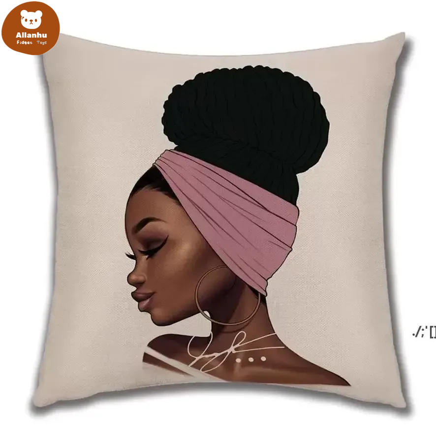 Beautiful Africa Princess Decorative Pillow Art Oil Painting Sofa Throw PillowCase Linen African Lifestyle Home Cushion Cover wjy591-image-741456579