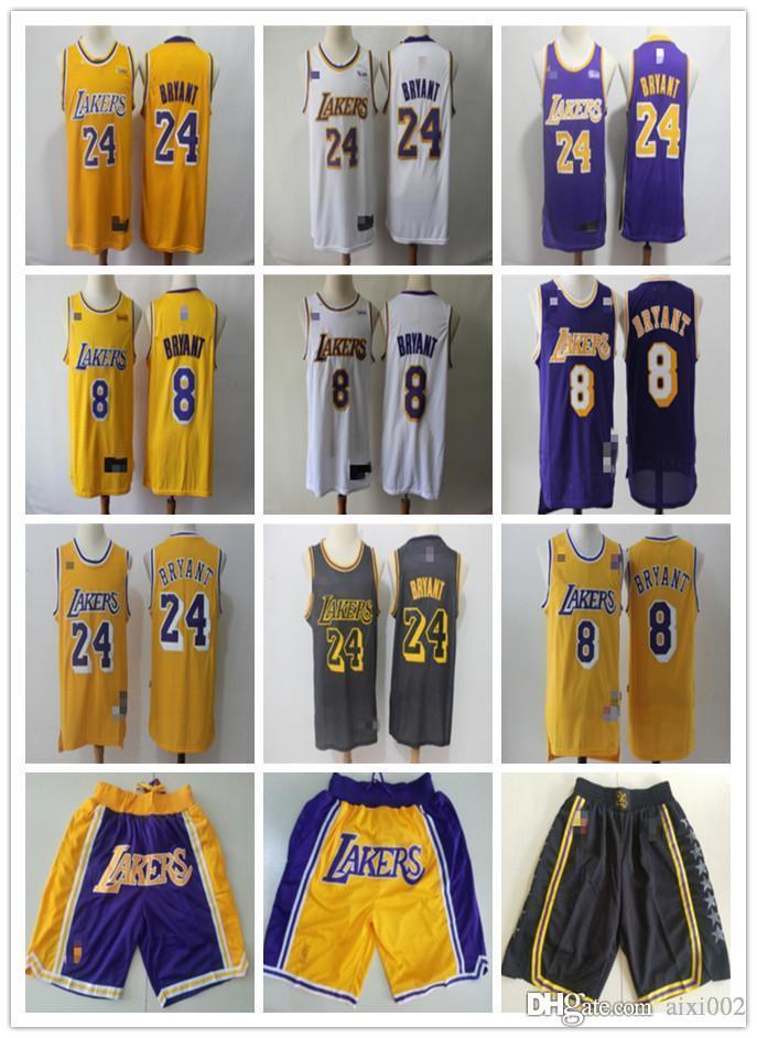 

Mens Los Angeles Lakers 24 Bryant 8 Bryant Yellow purple white black Basketball Shorts Basketball Jerseys, Black;red