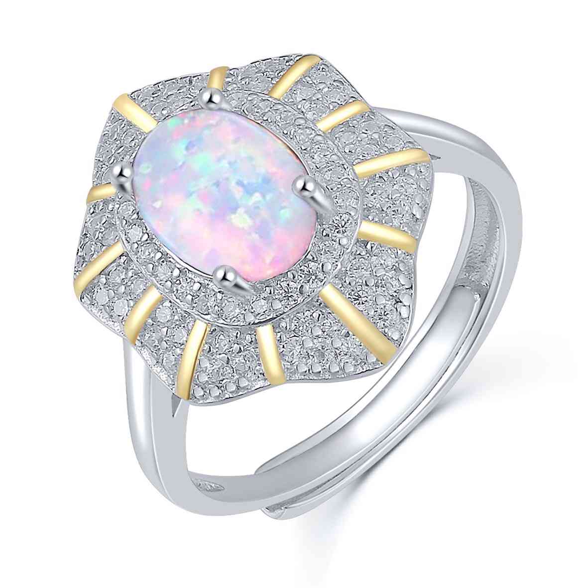 

1.25ct Oval Natural Opal Stone Two Tone Plated with 14K Yellow Gold Plated Silver Natural Opal Ring Engagement wedding rings 210524