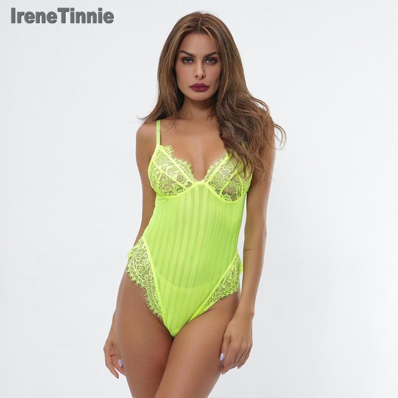 

Irene Tinnie Women Sexy Bodysuit See Through Sleeveless Party Night Club Skinny Lace Solid Rompers Streetwear Summer Women's Jumpsuits &, Black