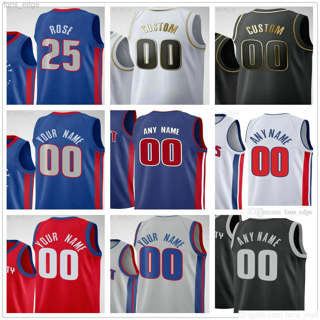 

Custom Printed Detroit Cade Cunningham Isaiah Jackson 9 Jerami Grant 7 Killian Hayes 41 Saddiq Bey Josh 20 Jackson 45 Sekou Pistons Men Woma, Black;red