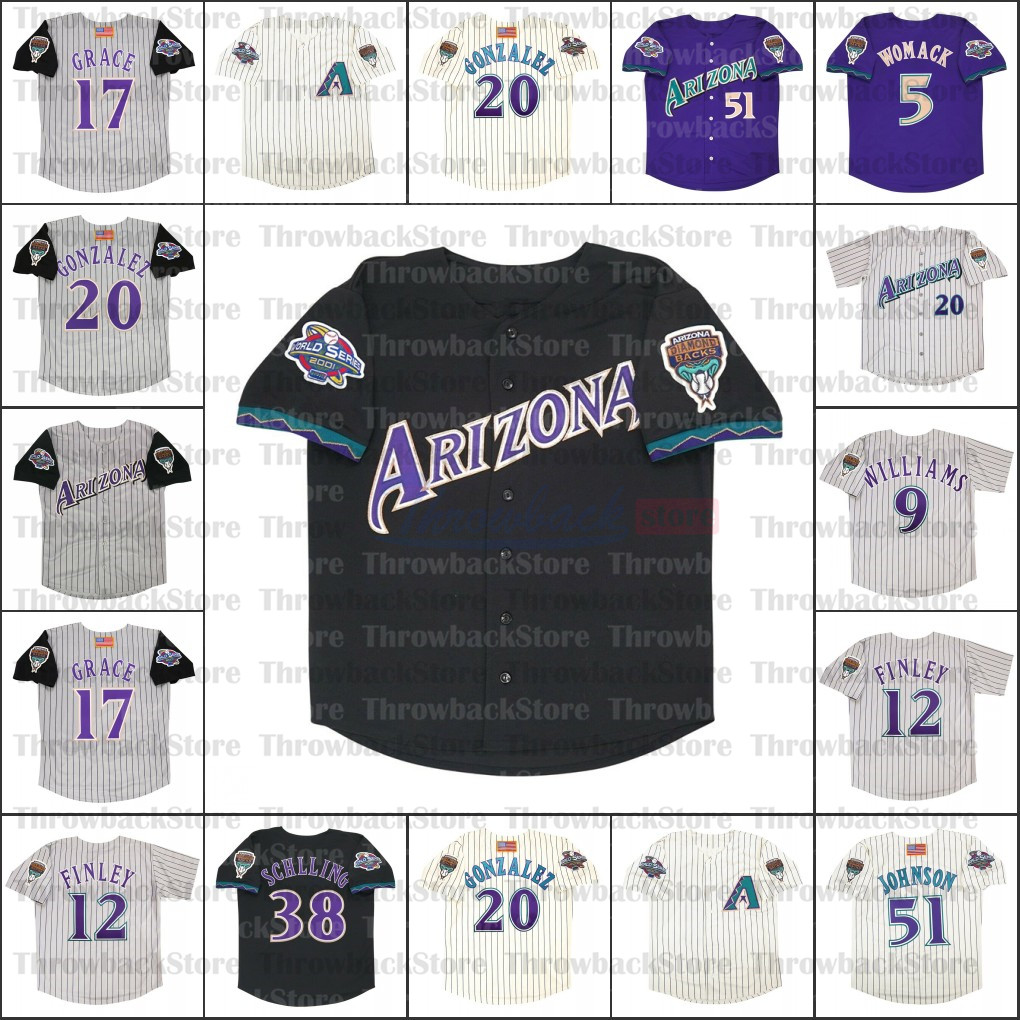 

Retro Arizona 1999 and 2001 Home Jersey 51 Randy Johnson 9 Matt Williams 12 Steve Finley Gonzalez, Youth/2001 black #38