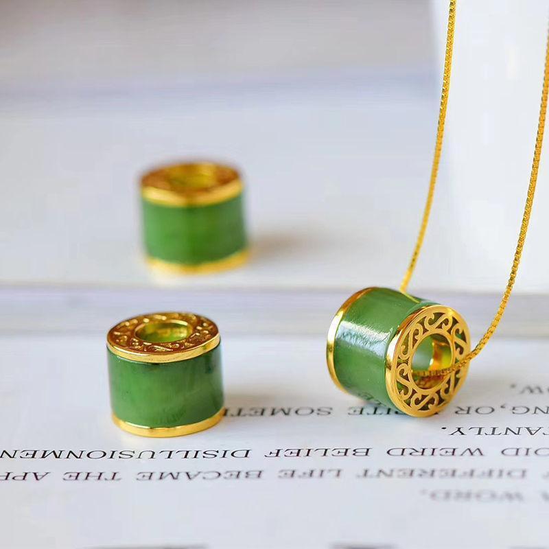 

Silver Inlaid Natural Hetian Jasper Pendant Necklace Chinese Style Retro Unique Ancient Gold Craft Charm Women's Brand Jewelry Chains