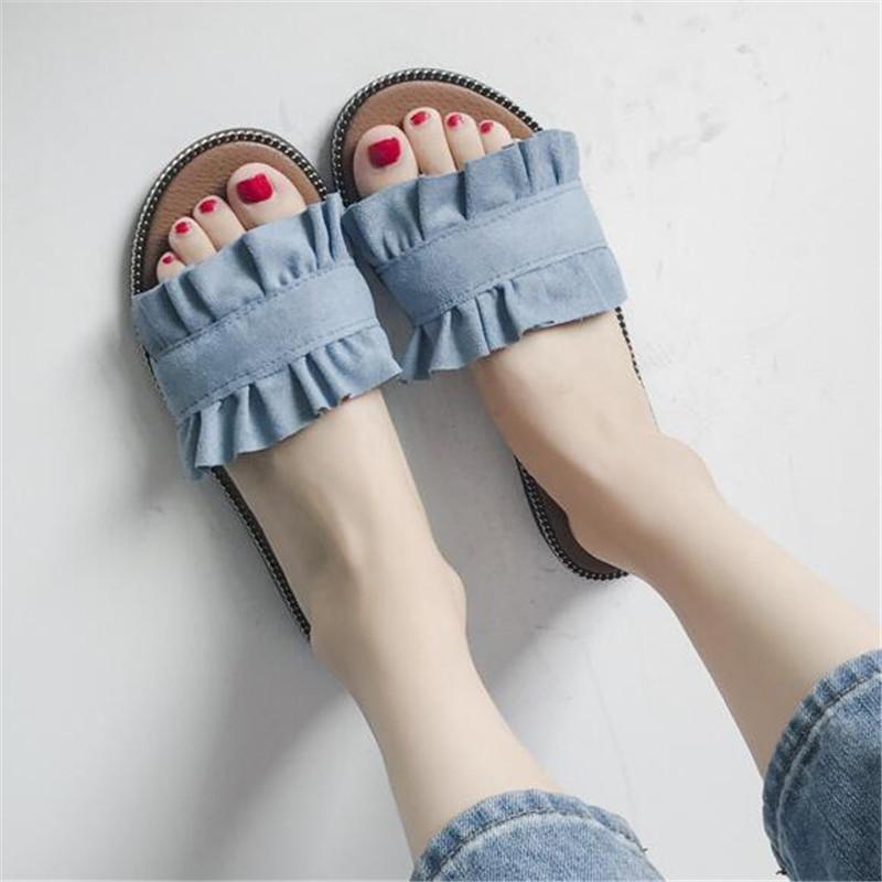 

Slippers Flat Heel Women Summer Fashion Beach Shoes Flower Pleated Flip Flop Ladies Slipper Indoor Home Female