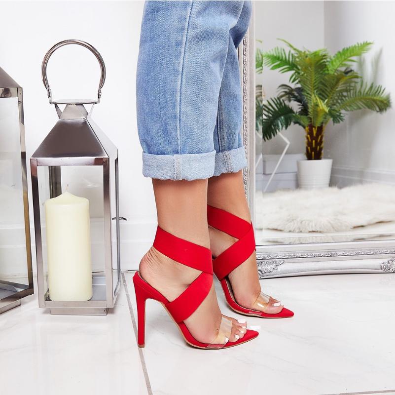

Summer Pointed High Heels Transparent Cross Band Stiletto Shoes Large Elegant Lady Sandals Zapatillas Mujer 35-43, Black