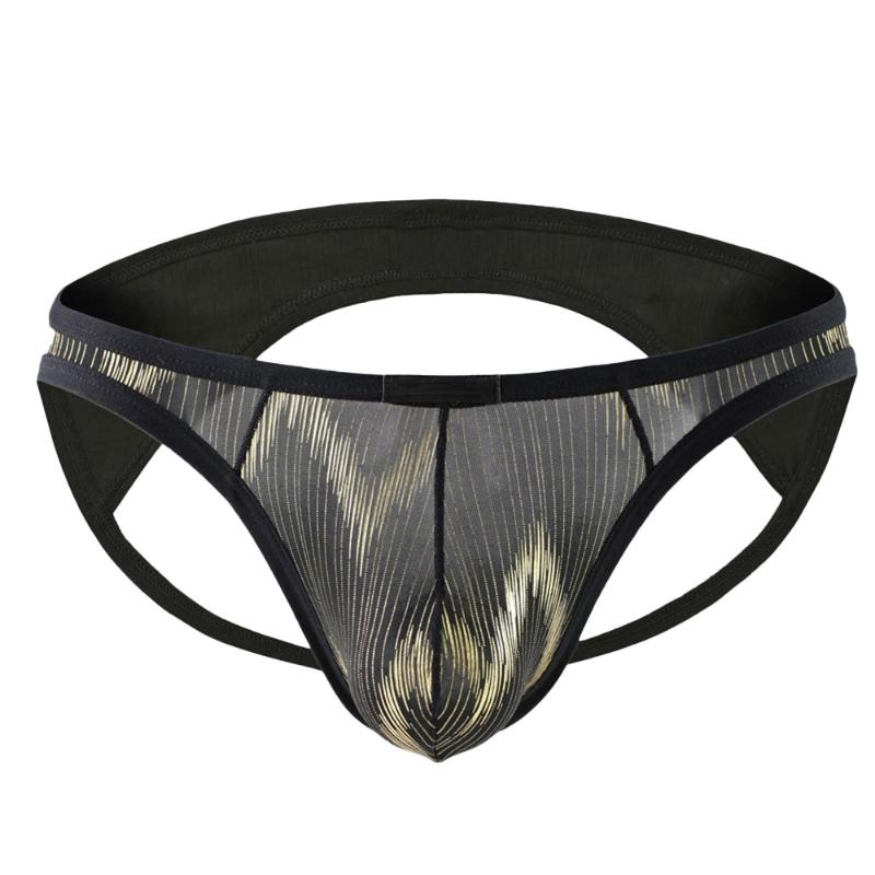

Underpants Men Backless Mesh Thong Breathable Jockstrap Brief Low Waist Erotic Lingerie Printed Panties Striped G-String Male Underpant, Black;white