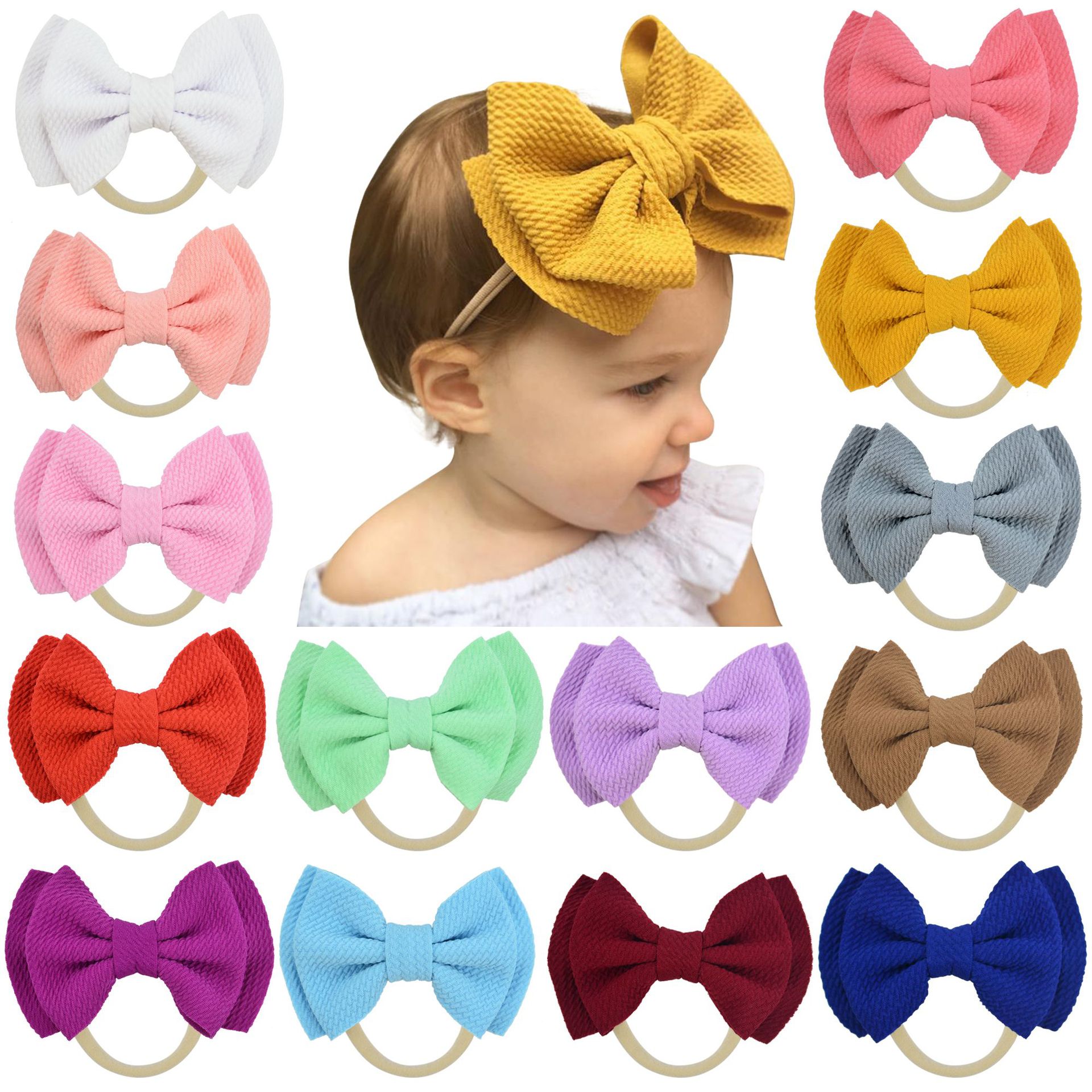 

Cute Big Bow Hairbands Baby Girls Toddler Kids Elastic Headband Knotted Turban Head Wraps Bow-knot Hair Accessories INS 30 Colors