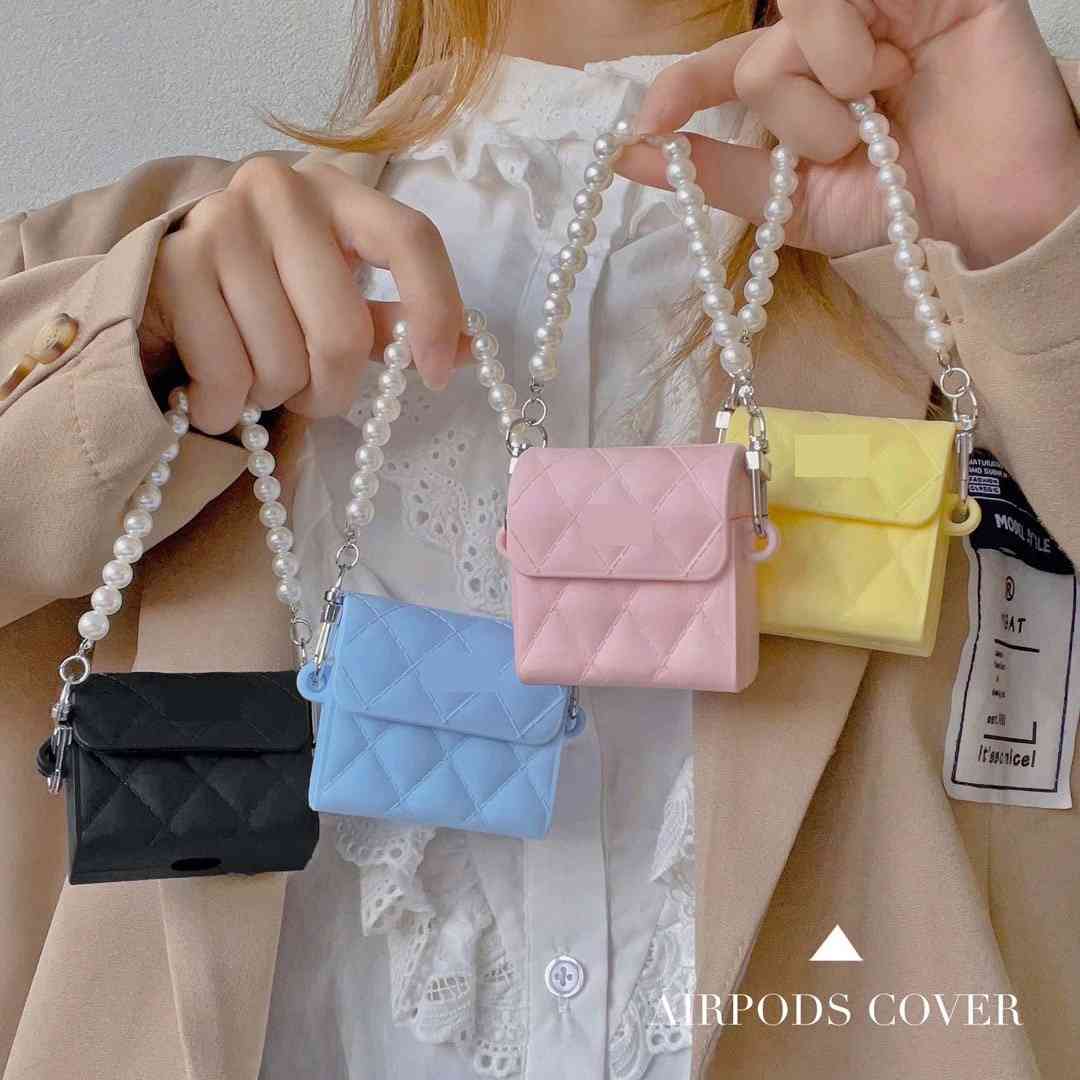 

For Airpods Case,Cute Colorful Women Bag Silicone Cover Pro With Pearl Chain Girls/Women