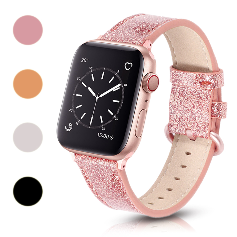 Shimmering Powder Leather Strap for Apple Watch 6 Band Series SE/5/4/3 Girls/Women Fashion Bracelet for iWatch 44/40mm 42/38mm-image-696973091