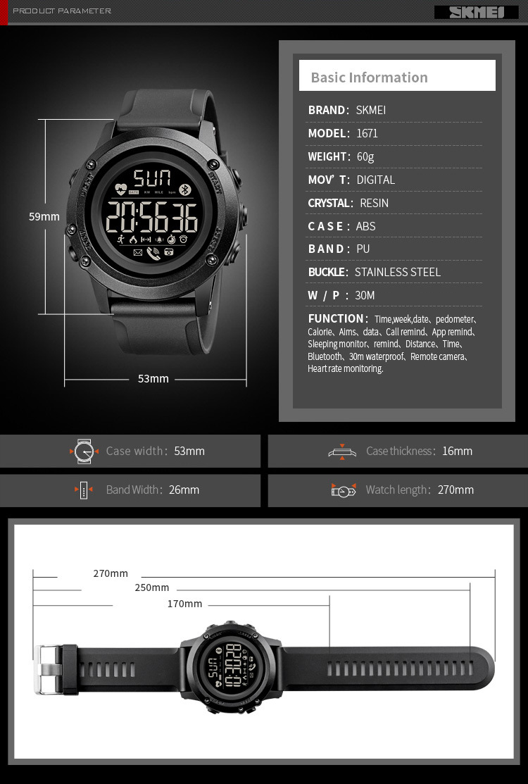 Compre Skmei Sport Digital Bluetooth Hombres Relojes Inteligentes Ritmo  Cardor Calorie Masculino Reloj Reloj Para Huawei IPhone Reloj Hombre 1671  Q0524 A 27,58 € Del Catherine010 | Es.Dhgate.Com