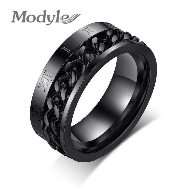 

Cluster Rings Modyle 2021 Brand Punk Vintage Male Spinner Black/Gold/Silver Color Stainless Steel Chain Ring For Men, Golden;silver