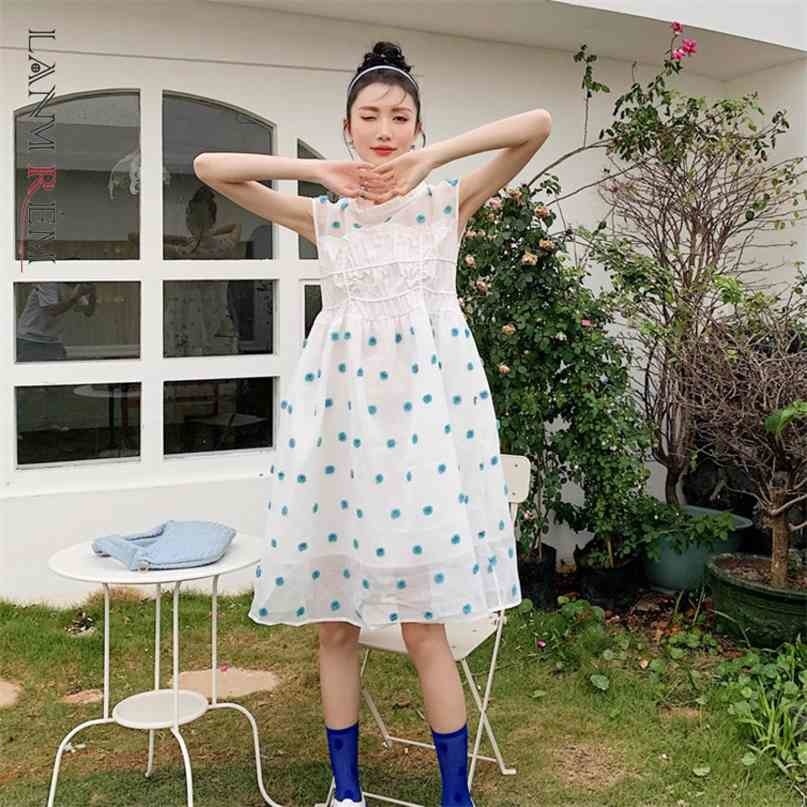 

Women Printing Dress Patchwork Sleeveless A-Line Round Neck Dresses Temperament Loose Fit Fashion Summer 2H875 210526, White