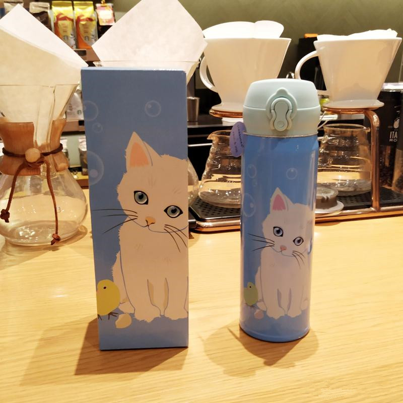

The New Starbucks PAUL & JOE Stainless Steel Cat Blue Tumbler 500ml Accompanying Vacuum cup coffee cup gift box, Sky blue