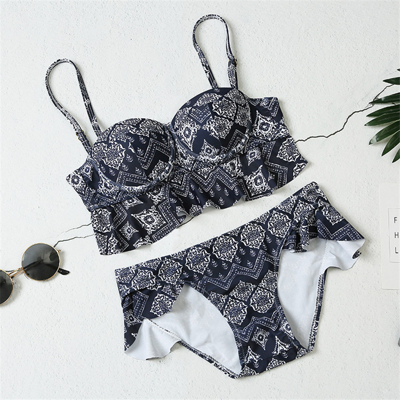 Longline Ruffle Bikini Set 2021 Biquini Bathers Swimwear Women Print Swimsuit Bandage Bathing Swimming Suit BikinisFree shipping by air-image-670537790