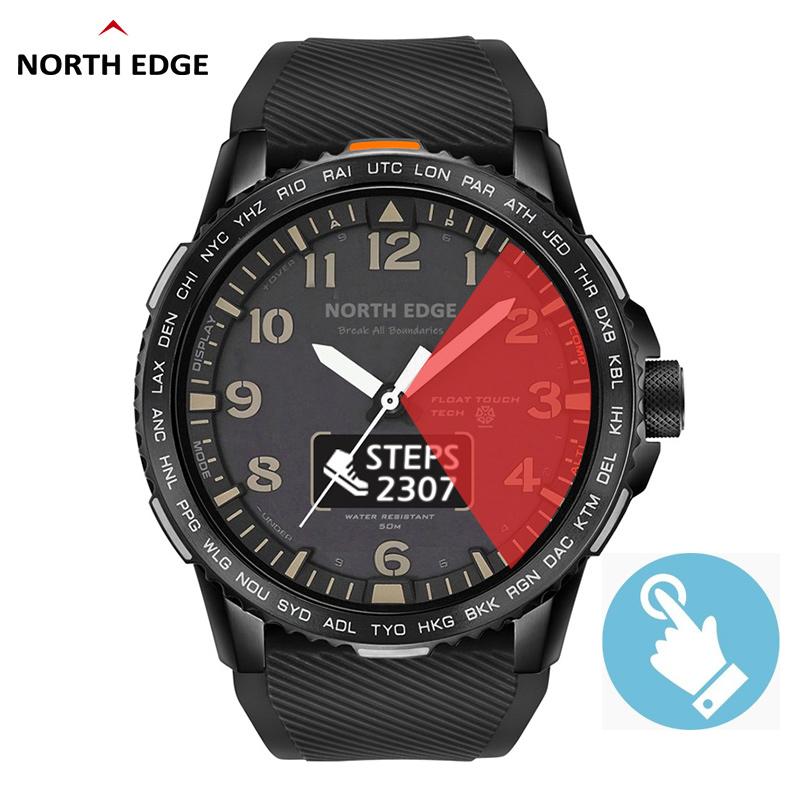 

Wristwatches North Edge Bluetooth Sports Watch Men Touch Screen Charging Heart Rate Dual Display For Waterproof Relogio Masculino, Orange