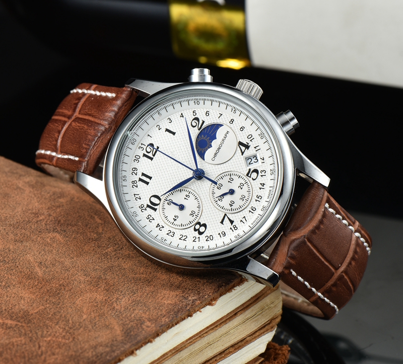 2021 Five Stitches Luxury Mens Montres Tous Dial Travail Quartz Regarder de haute qualité Top Marque Chronographe Phase de la phase de lune et ce