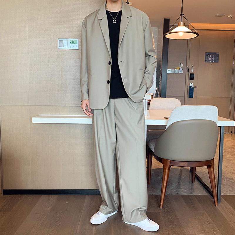 

Fashion Men's Blazers Jacket Long Suit Pants 2pcs Set Loose Smart Casual Suits Single Breasted M1 &, Black