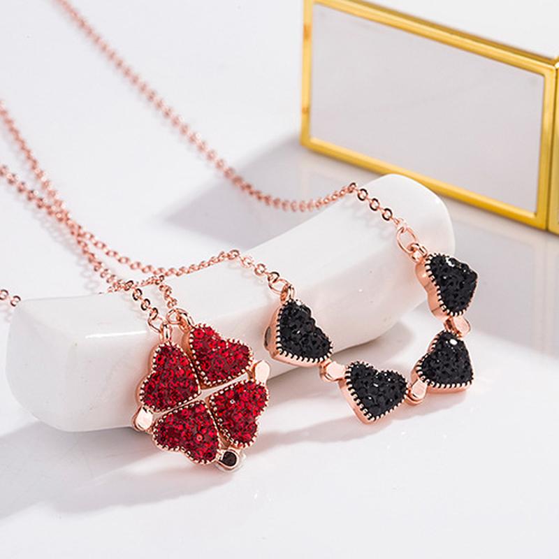 

Chains Exquisite Fashion Four-leaf Flower Necklace Creative Design Love Collocation Folding Pendant Two Ways To Wear Clavicle Chain, Silver