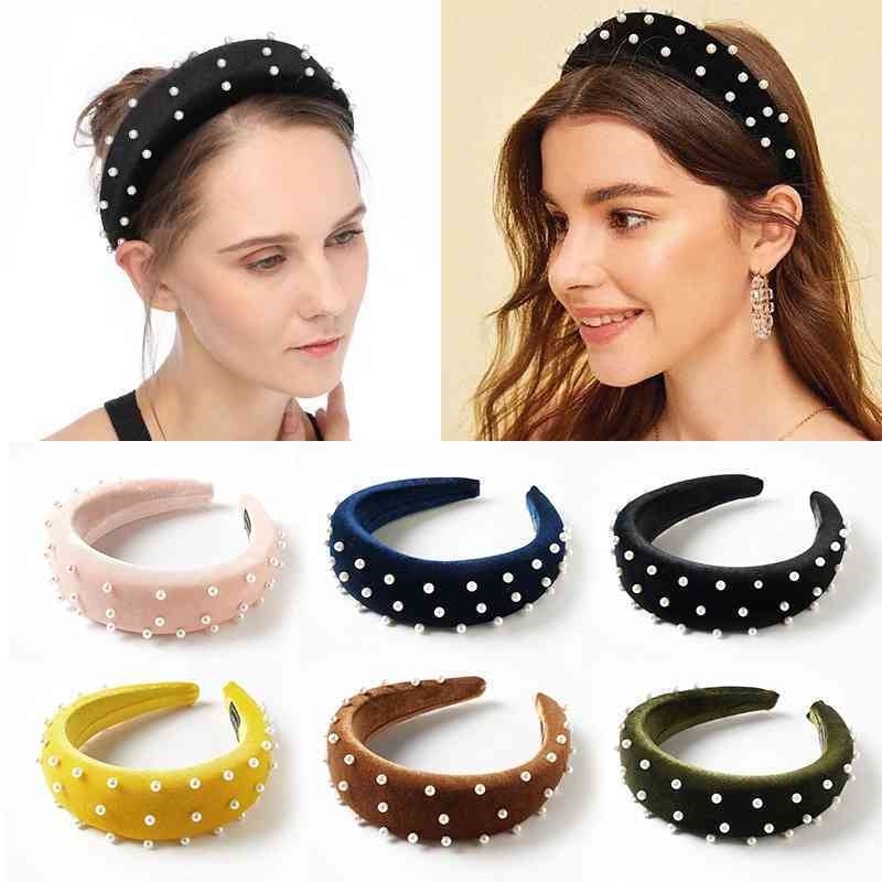 

pearl Ins style sponge hair band golden velvet solid women's Headband
