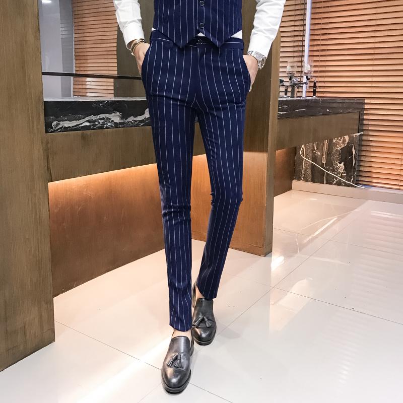 

Men's Suits & Blazers 2022 Fashion Boutique High-end Brand Stripes Formal Business Pants Men England Wedding Dress Suit Trousers Male, White;black