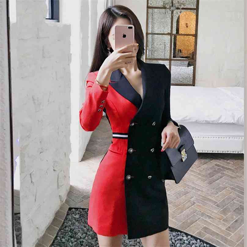 

The female south Korean fashion into joining together cultivate one's morality double-breasted long-sleeved brim suit jacket 210602, Red