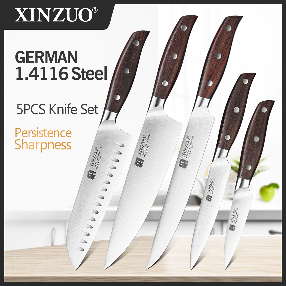 

XINZUO High Quaity 3.5+5+8+8+8in Paring Utiity Ceaver Chef Knife Germany 1.4116 Stainess Stee 1PCSor5PCS Kitchen Knife Sets