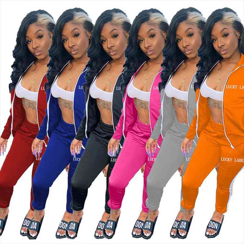 

84xy9055 autumn winter casual womenpant home solid letter sports two piece set and pants tracksuit sweatsuit outfits joggers, White
