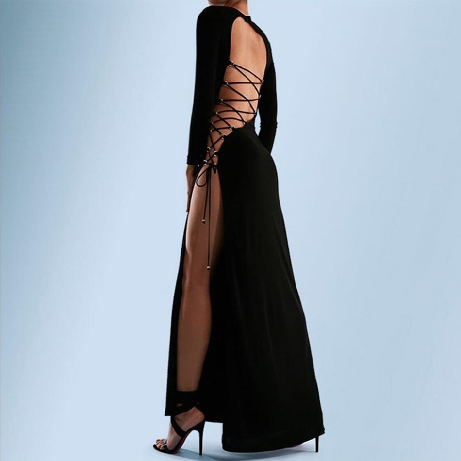 

Adyce New Winter Long Sleeve O Ne Maxi Club Dress For Women Sexy Hollow Out Baless Fashion Celebrity Runway Party Dress 2021, Black club dress