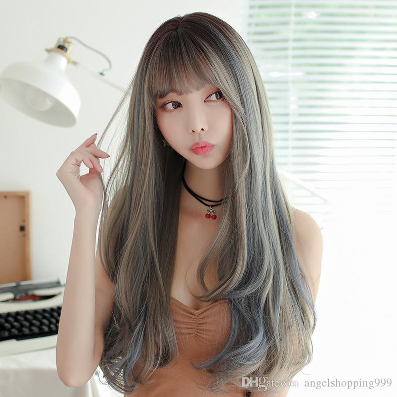 

Long Curly Hair Chemical Fiber High Temperature Silk Wig Headgear New Japanese and Korean Wig Women's, As the picture shows